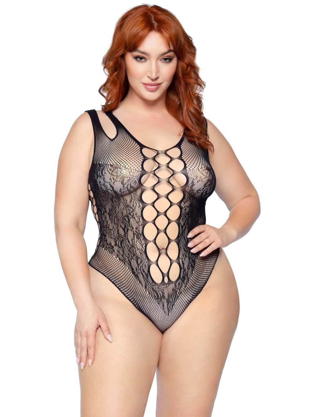 leg Avenue - Plus Seamless Bodysuit with Shoulder - BLACK
